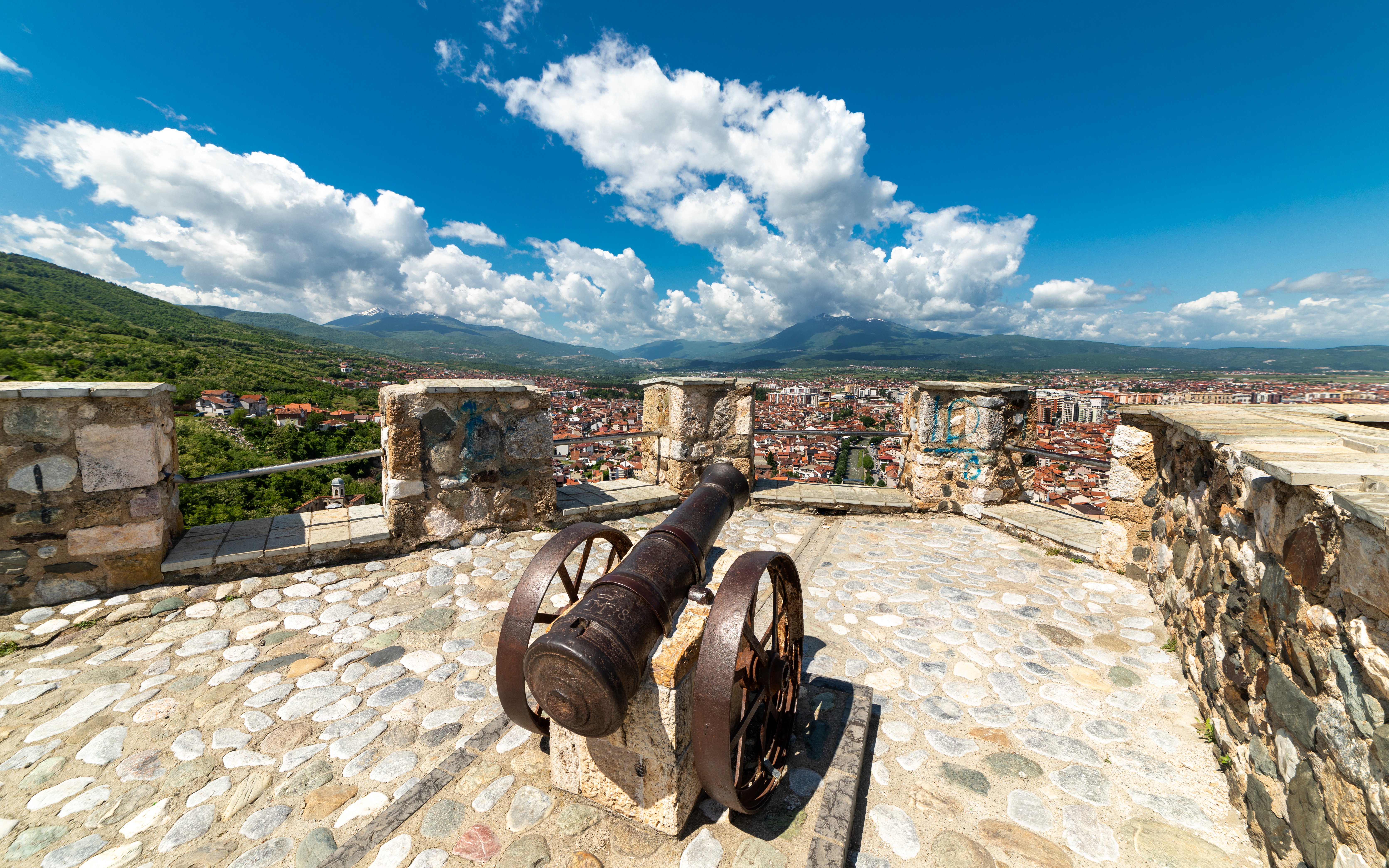 Canon overlooking Prizren from Prizren Fortress, Kosovo.