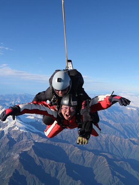 Skydiving over Franz Josef Glacier, New Zealand, with tandem instructor.