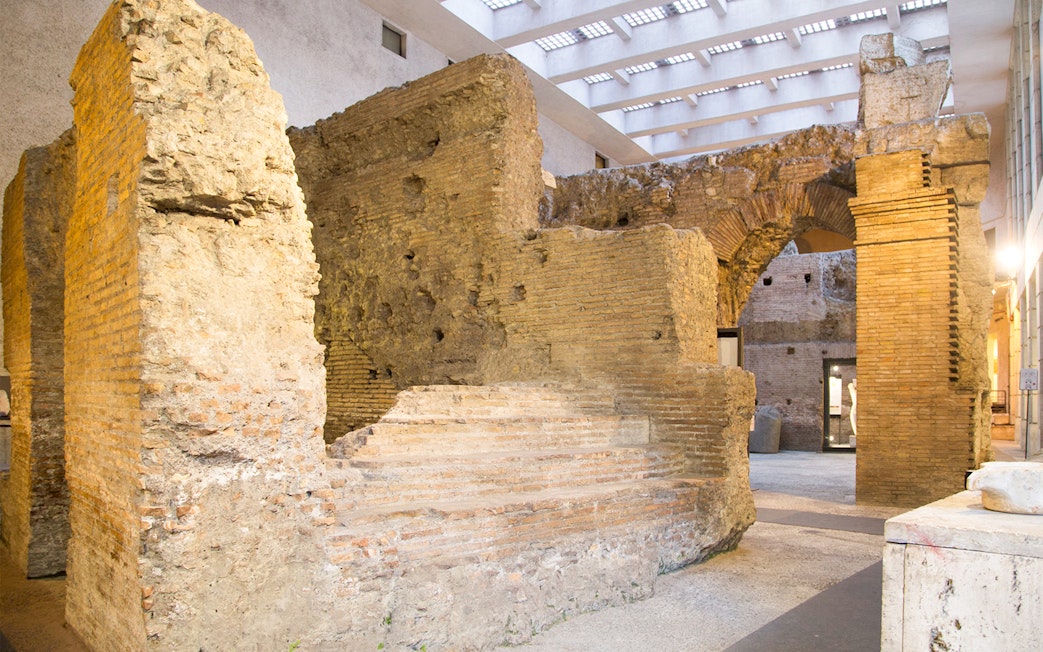 Ancient brick ruins inside Domitian Stadium, Rome.