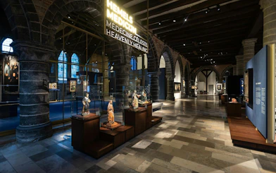 Exhibit of religious statues inside Museum Sint-Janshospitaal, Bruges.
