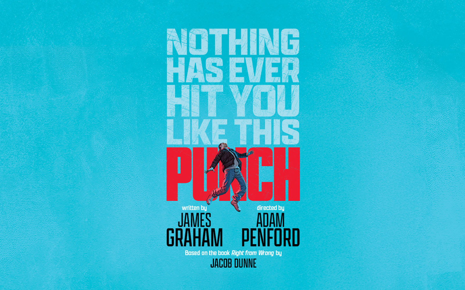Punch Broadway show poster with a person jumping in front of bold text.