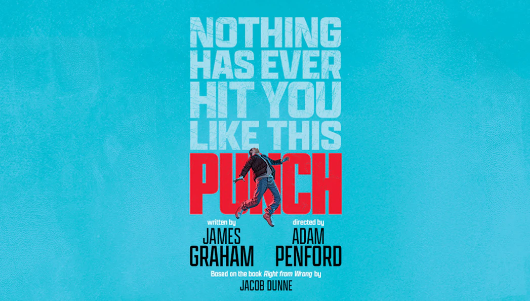 Punch Broadway show poster with a person jumping in front of bold text.