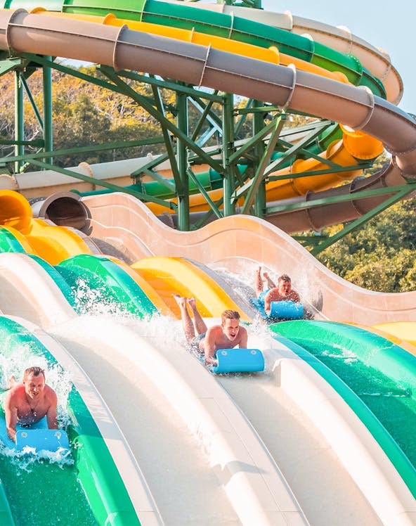 Visitors enjoying water slides at Sun World Phu Quoc.
