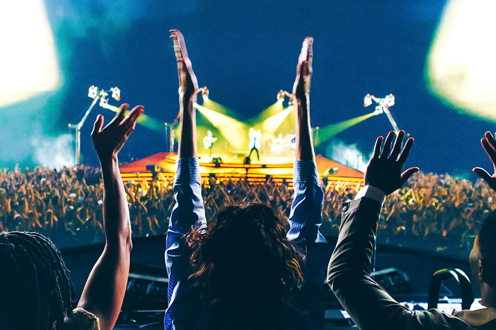 Audience cheering at Sphere Las Vegas during U2 immersive concert film.