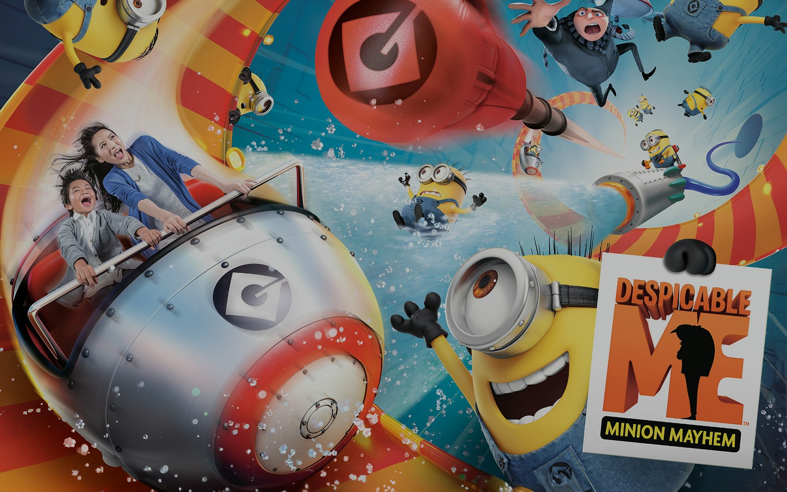 Universal Studios Japan ride with Minions and guests on Despicable Me Minion Mayhem in Osaka.