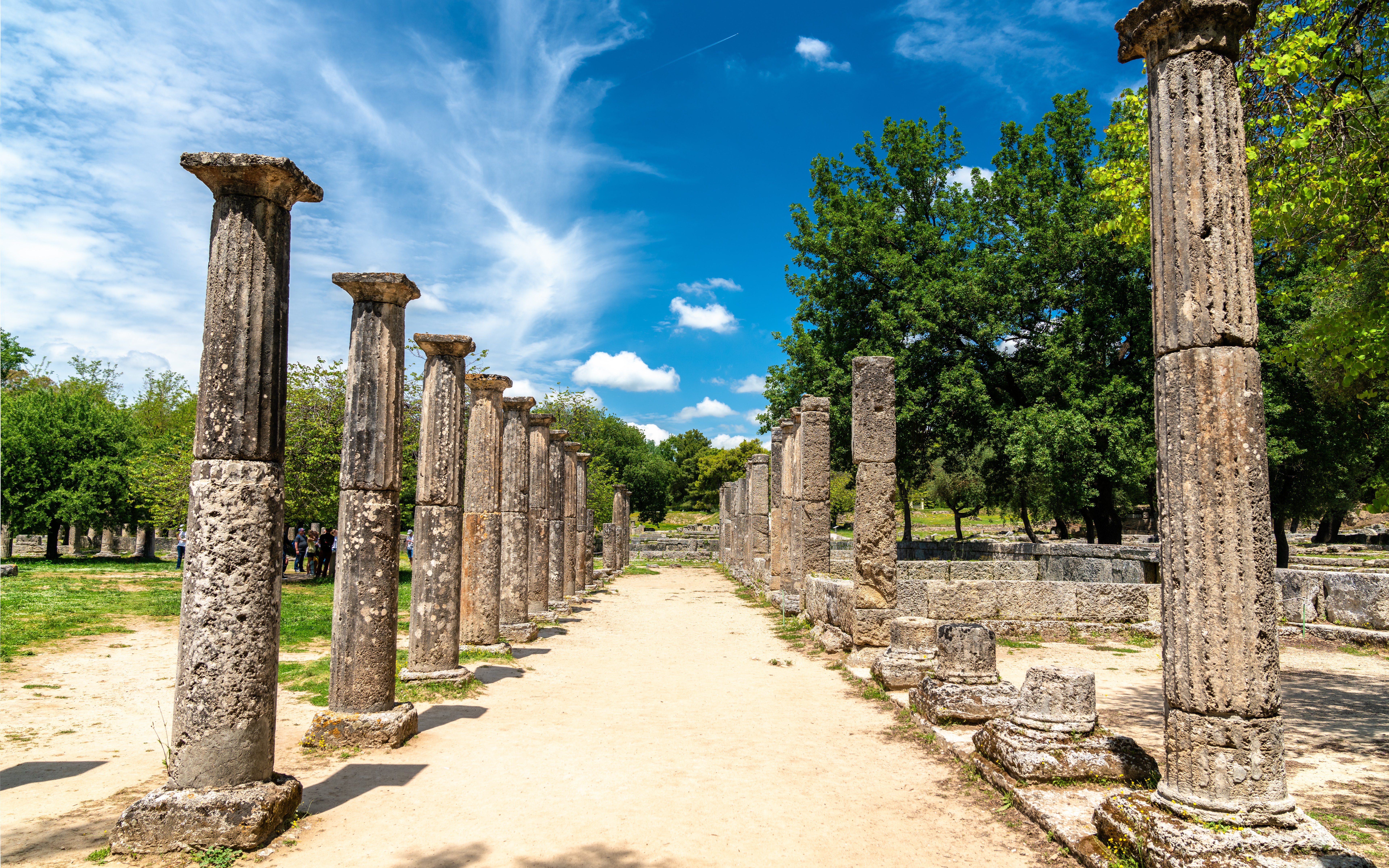 Ancient columns at the Archaeological Site of Olympia, Greece.