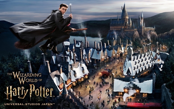 The Wizarding World of Harry Potter at Universal Studios Japan with Hogwarts Castle.