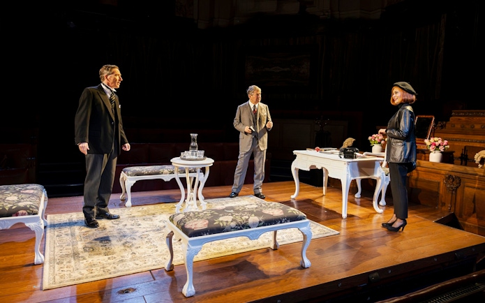 Stage scene from "Witness for the Prosecution" in West End courtroom setting.
