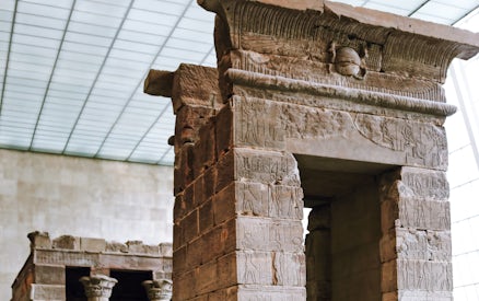Temple of Dendur, ancient Egyptian temple with detailed carvings, 10 BC.