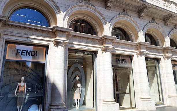 Fendi storefront with mannequins in Rome, part of the Italian fashion house tour.