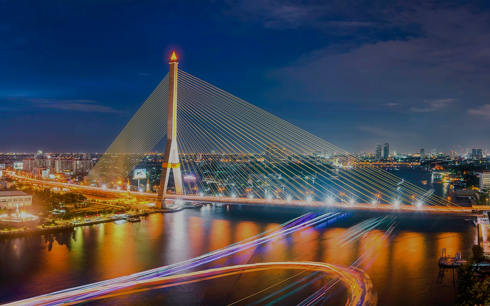 Aerial view of the Rama VIII Bridge - Chao Phraya night cruise