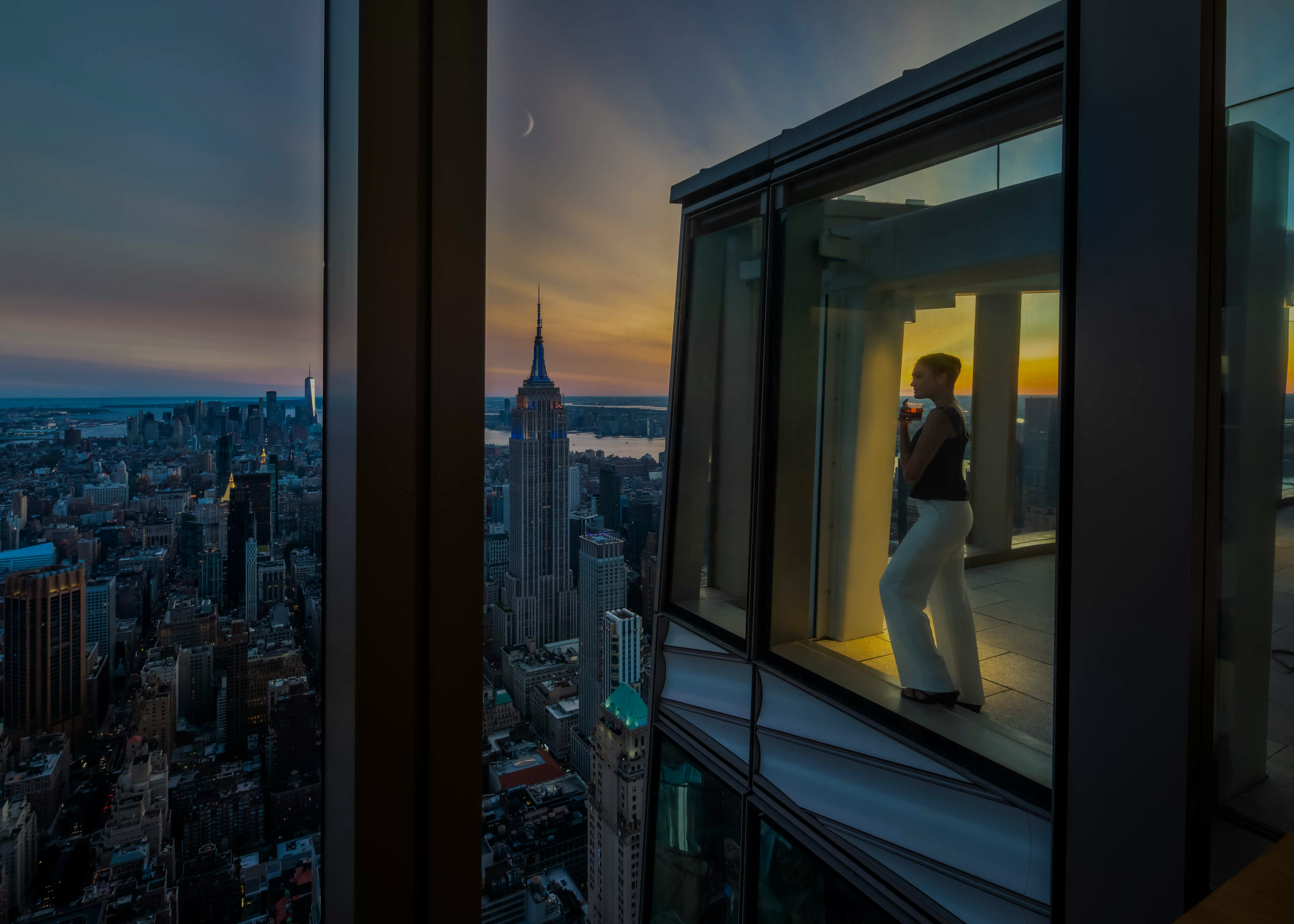 Outdoor terrace view at Summit One Vanderbilt, New York City skyline in the background.