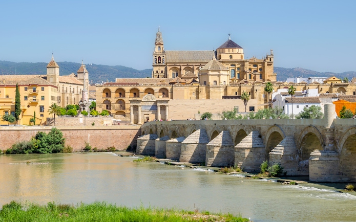 Roman bridge with Mosque Cathedral in the background, Cordoba.