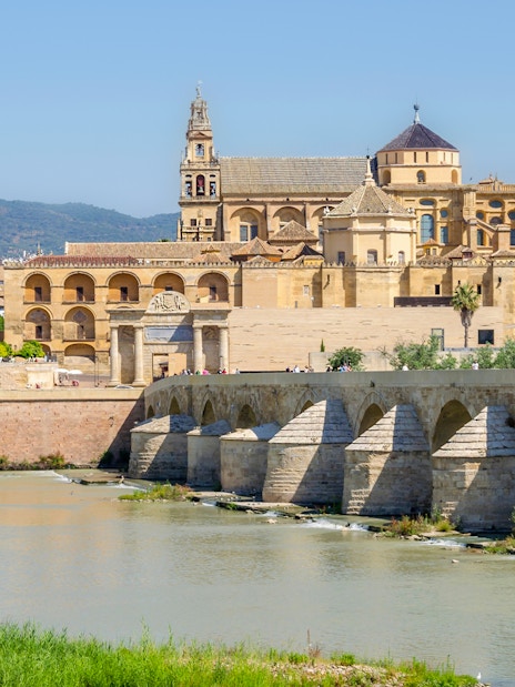 Roman bridge with Mosque Cathedral in the background, Cordoba.