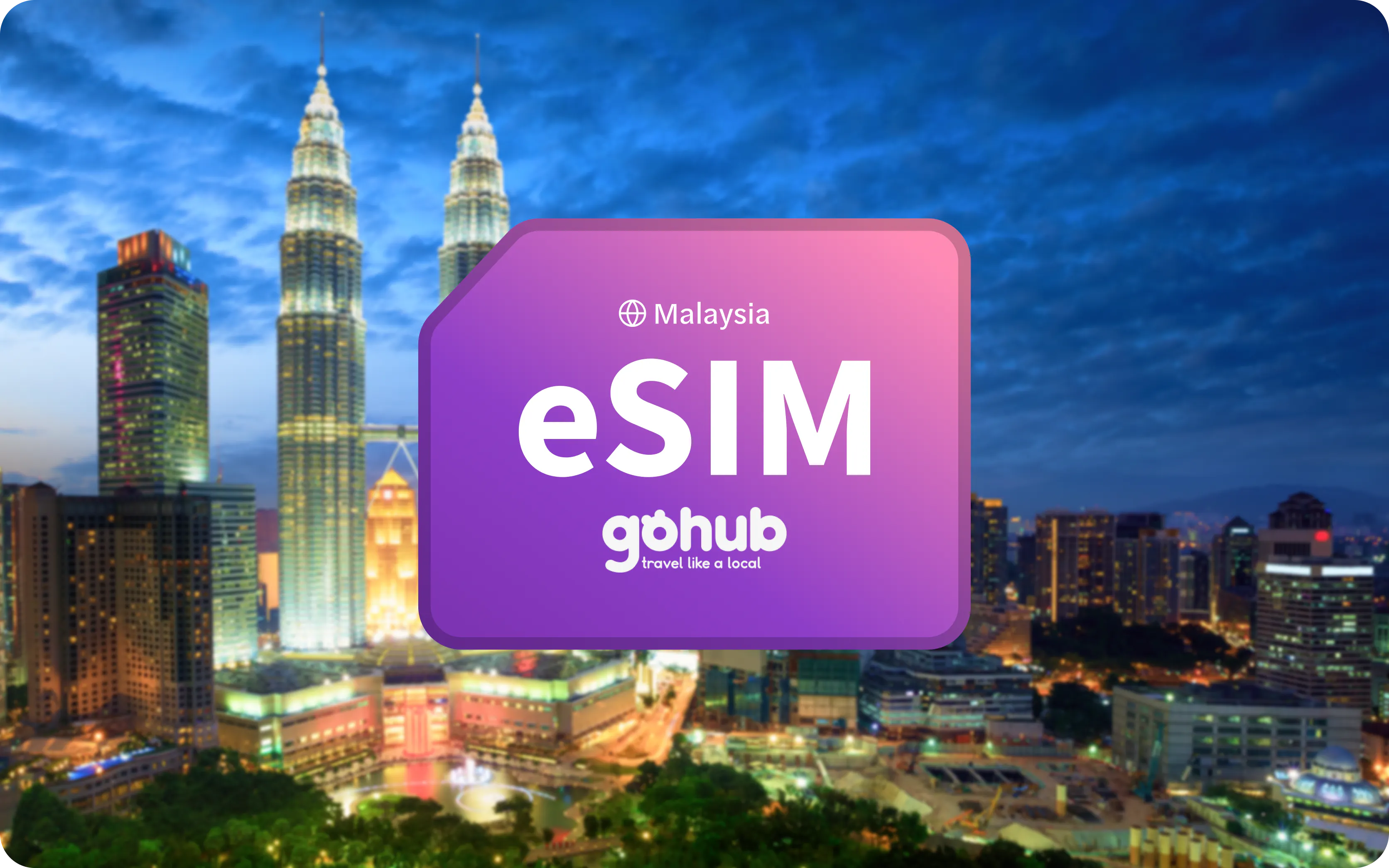 Kuala Lumpur skyline with Petronas Towers and eSIM promotion.