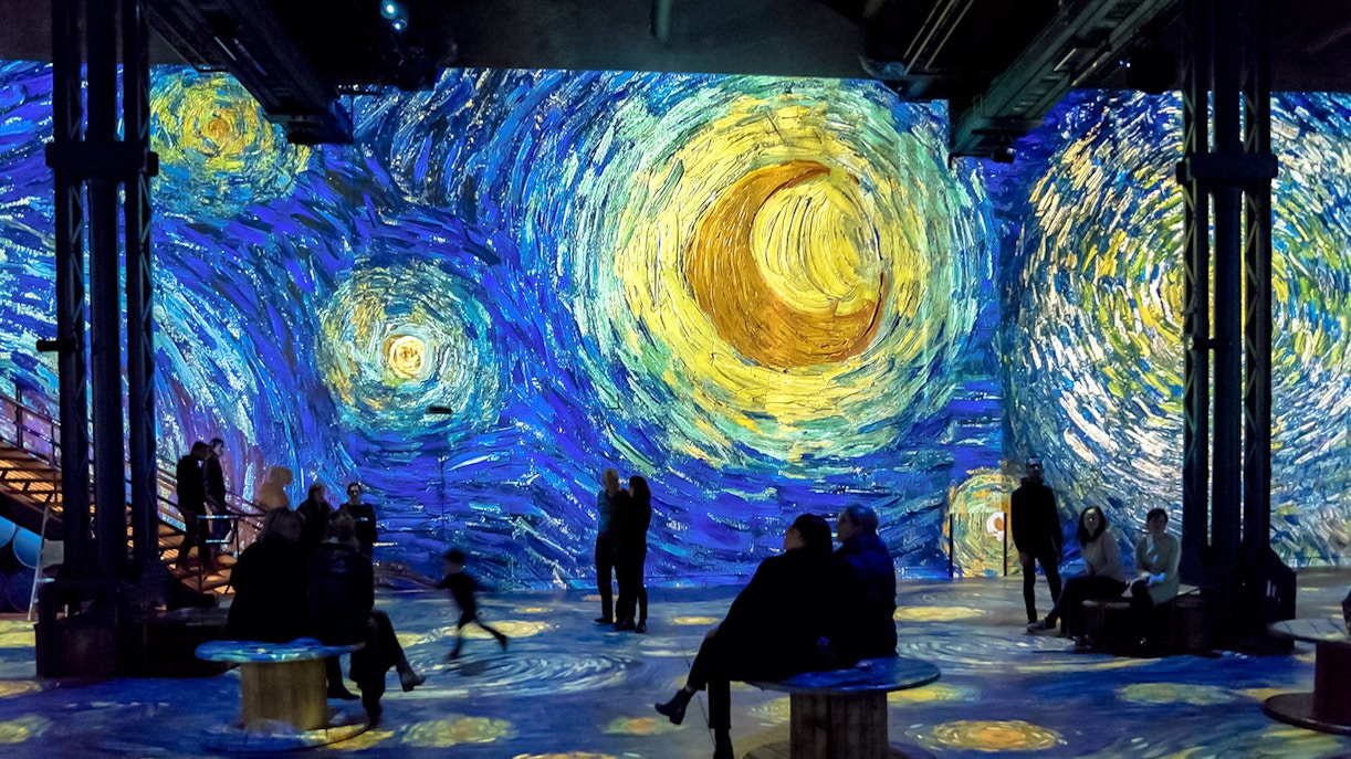 Starry Night immersive art experience at Atelier Des Lumières, Paris.