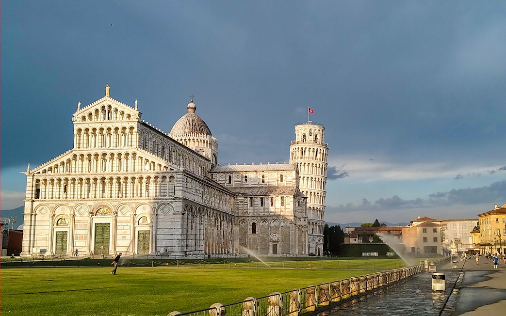 Pisa Cathedral and Leaning Tower on a guided walking tour in Pisa, Italy.