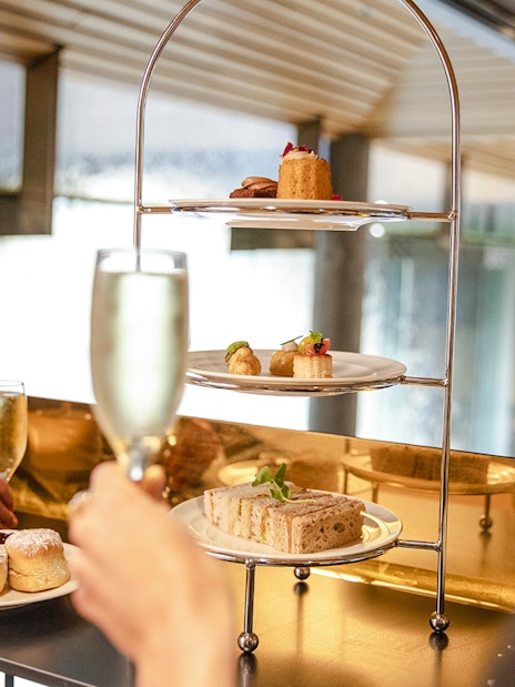 High tea with pastries and sandwiches at National Gallery of Victoria.