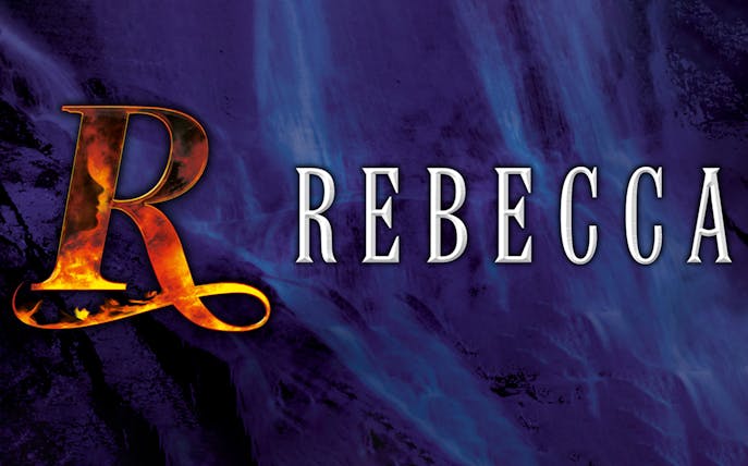 Rebecca musical logo with fiery letter R on a dark background