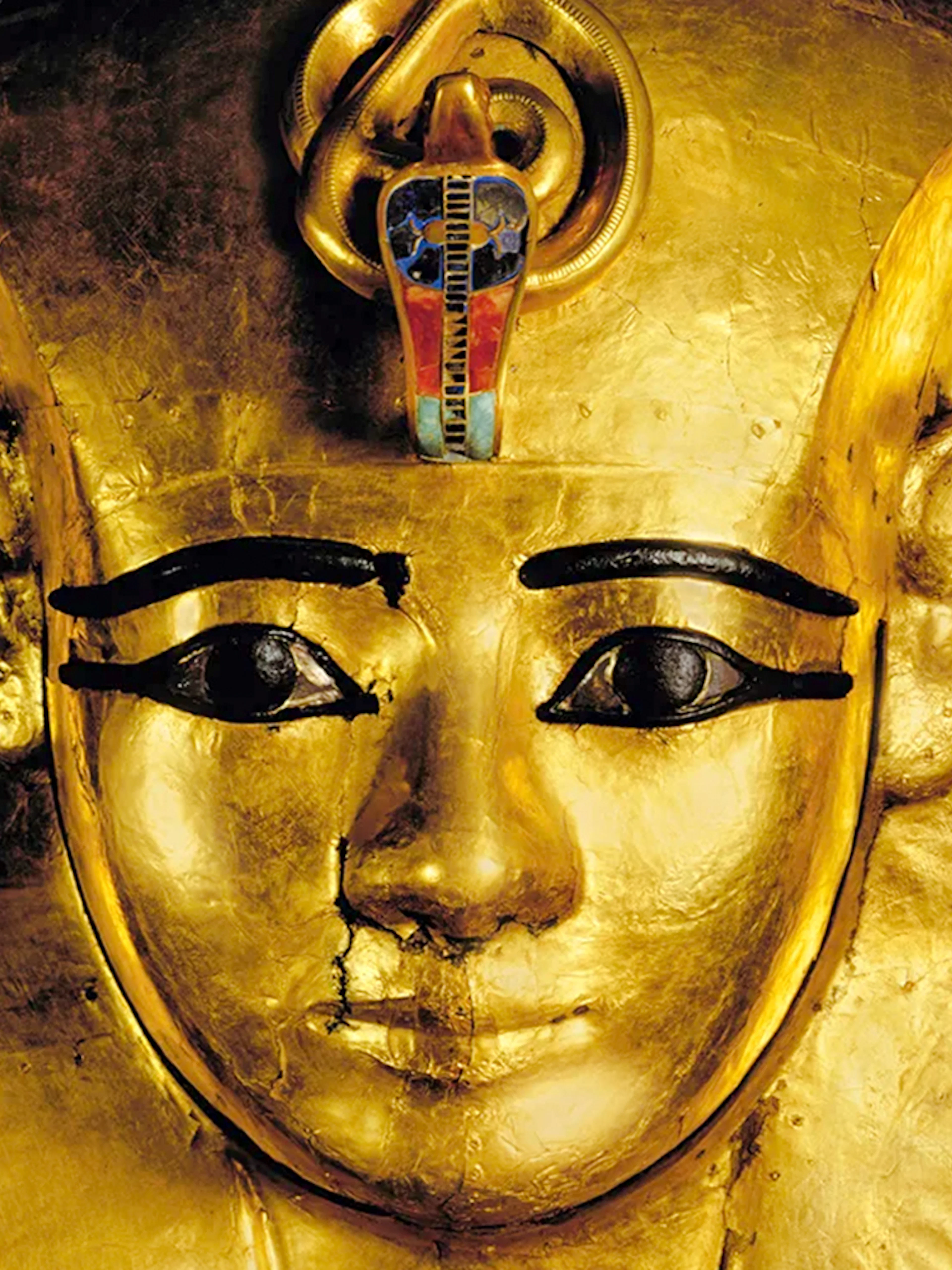 Gold funerary mask of Pharaoh Amenemope from the 21st Dynasty, ancient Egypt.