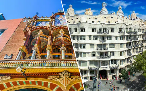 Palau de la Música Catalana facade and La Pedrera-Casa Milà exterior in Barcelona.