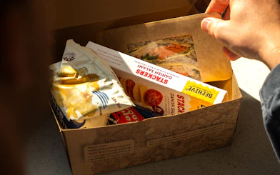 Lunch box with sandwich and snacks on Milford Sound Extended Cruise.