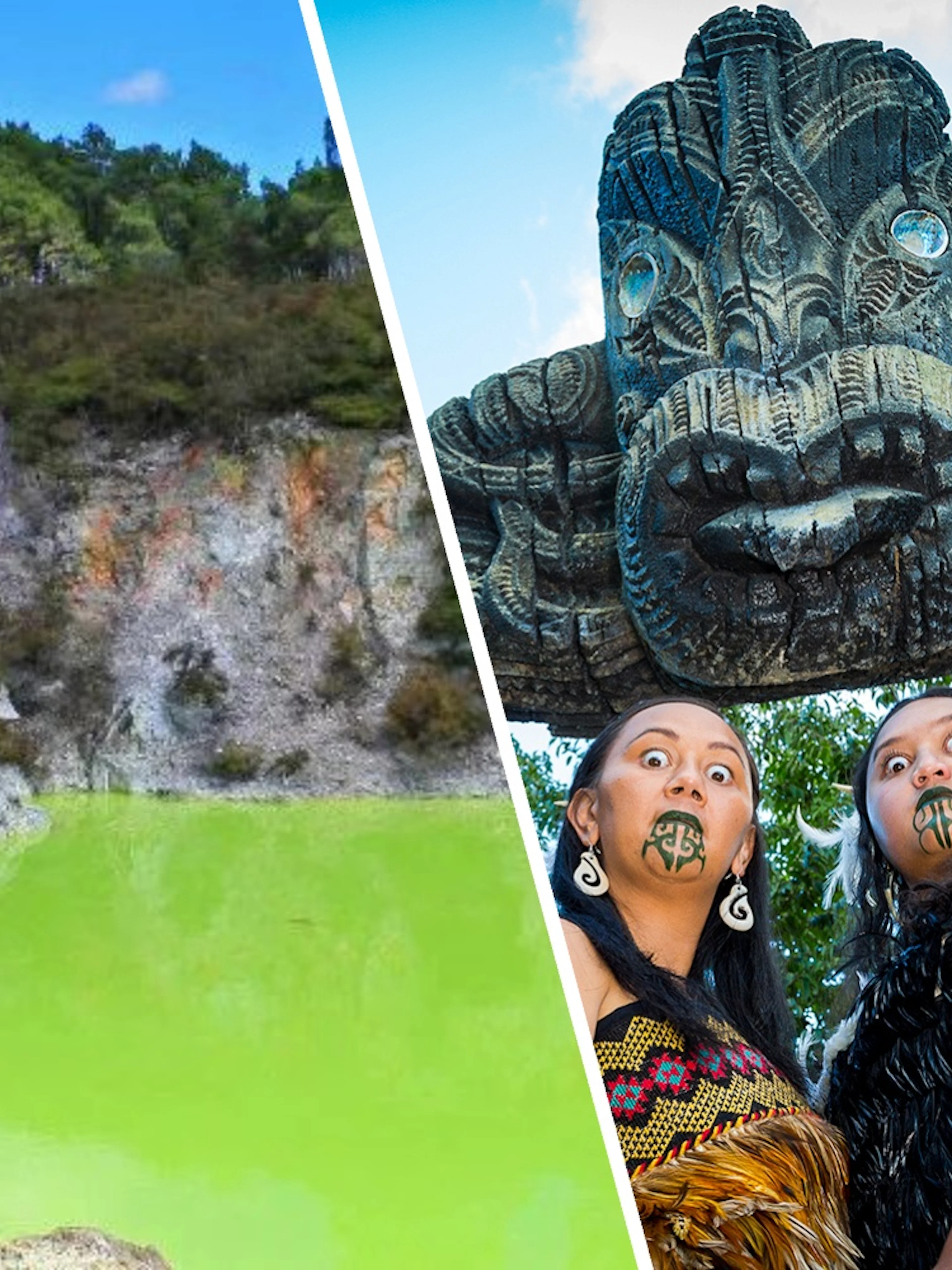 Wai-O-Tapu Thermal Wonderland geothermal pool and Maori cultural performers.