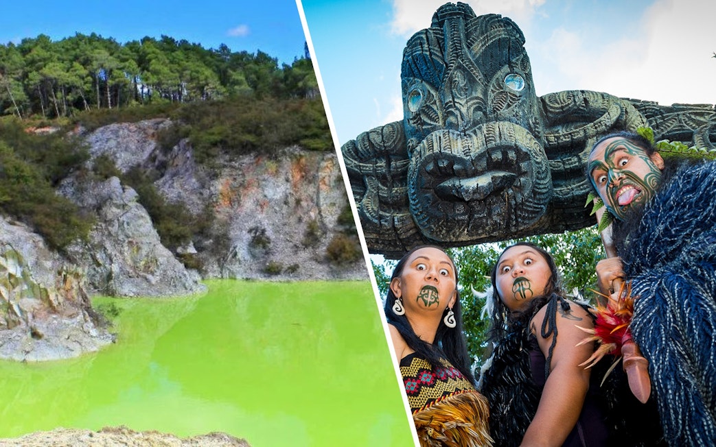 Wai-O-Tapu Thermal Wonderland geothermal pool and Maori cultural performers.