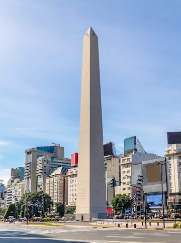 Buenos Aires Obelisk at Plaza de la Republica with cityscape, Buenos Aires, Argentina.
