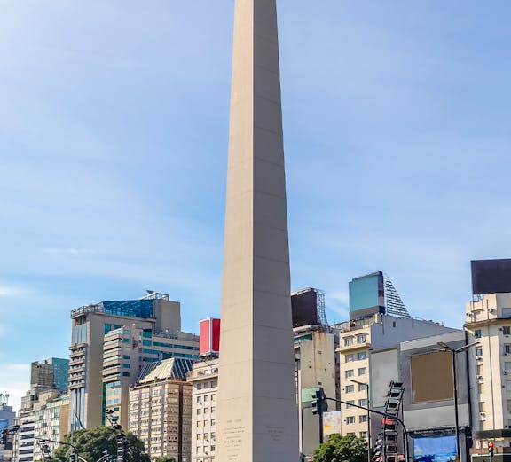 Buenos Aires Obelisk at Plaza de la Republica with cityscape, Buenos Aires, Argentina.