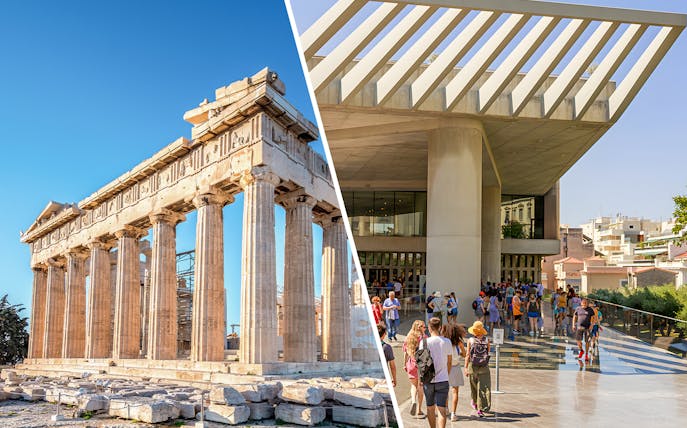 Acropolis and Acropolis Museum entrance, Athens, Greece.