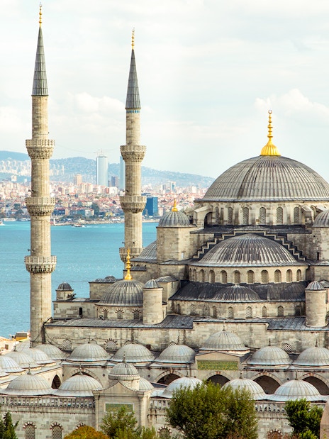 Blue Mosque with Bosphorus in background, Istanbul tour.