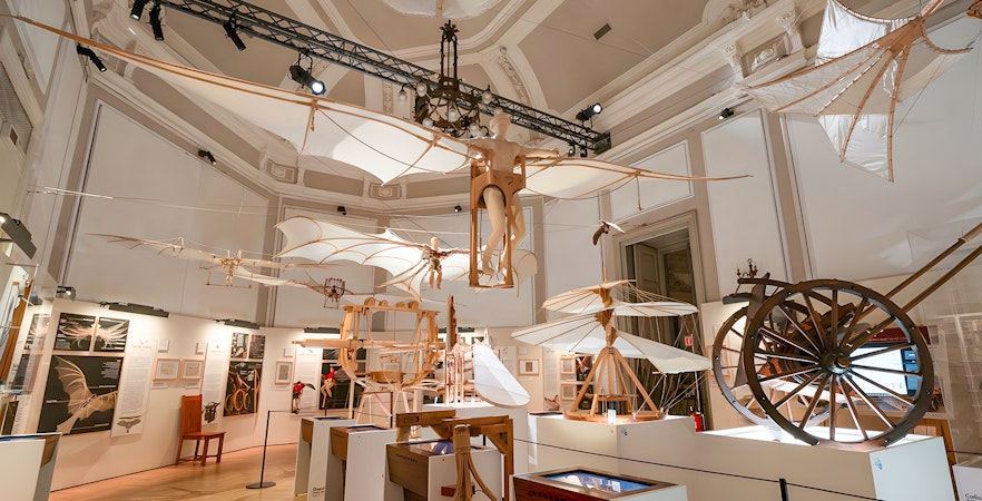 Leonardo da Vinci's flying machines displayed at Leonardo3 Museum, Milan.