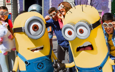 Minions with visitors at Universal Studios Hollywood VIP Experience.