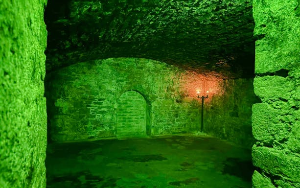 Underground vault with stone walls and archway, Niddry Street, Edinburgh.