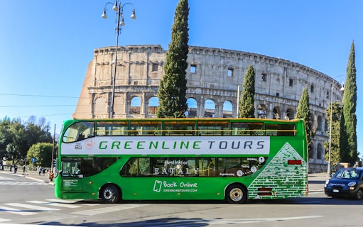 Greenline Tours bus in front of the Colosseum, Rome.