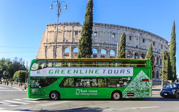 Greenline Tours bus in front of the Colosseum, Rome.