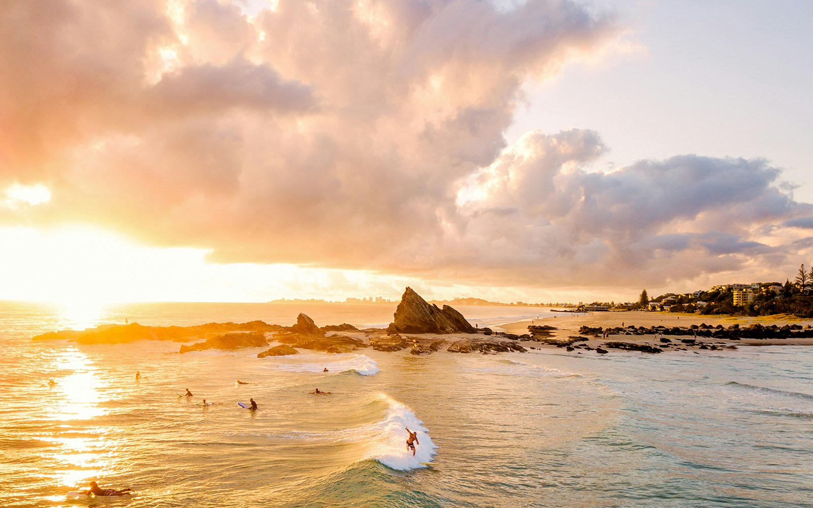 Currumbin Beach also known as Currumbin Alley at sunrise on the Gold Coast in Queensland