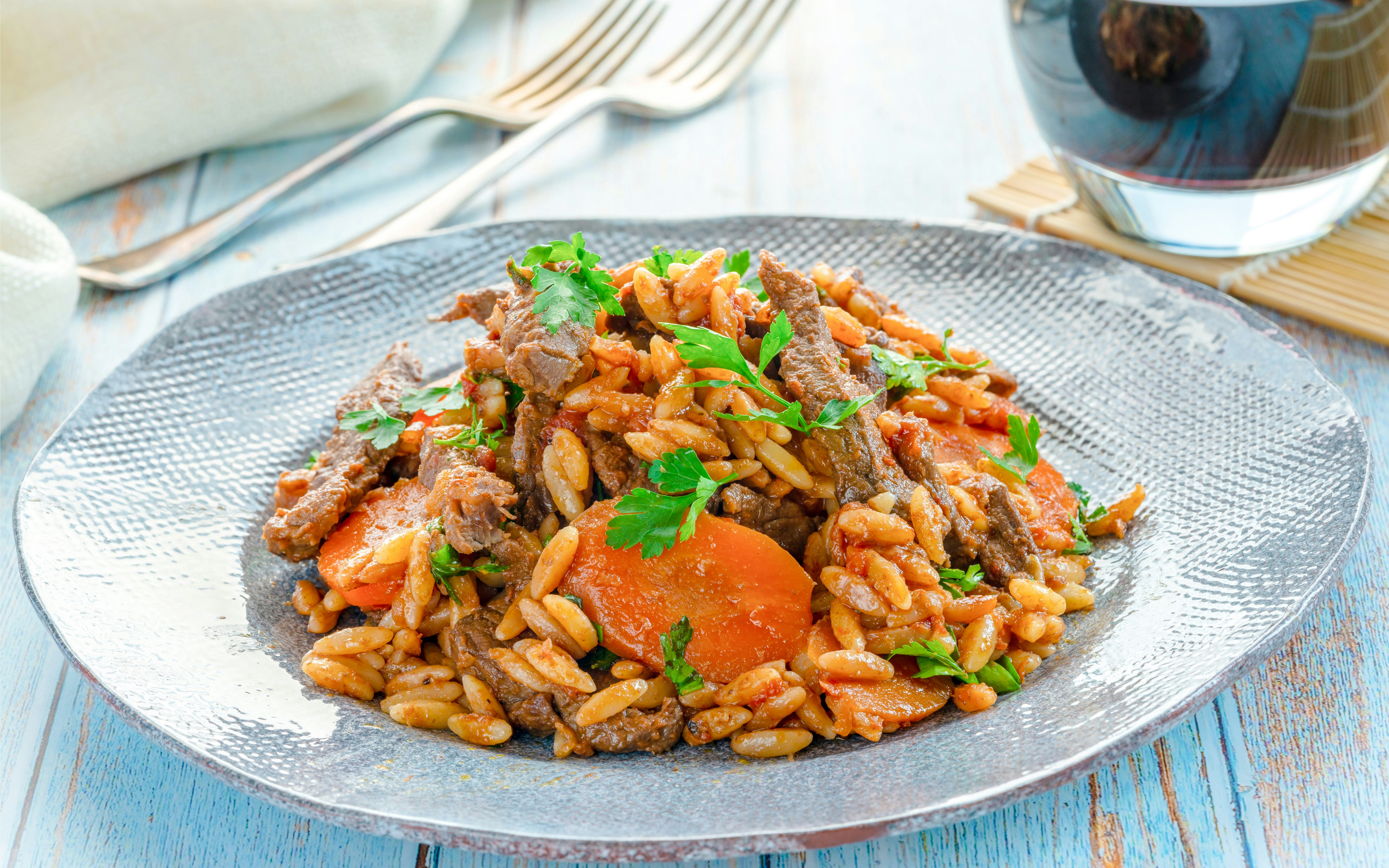 Lamb with orzo dish at Delphi Restaurant.
