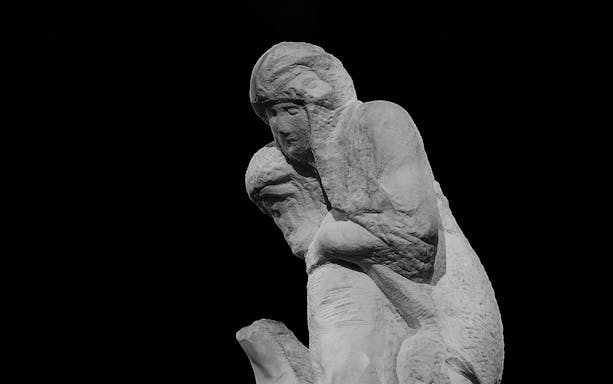 Michelangelo's Pietà Rondanini sculpture at Sforza Castle, Milan.