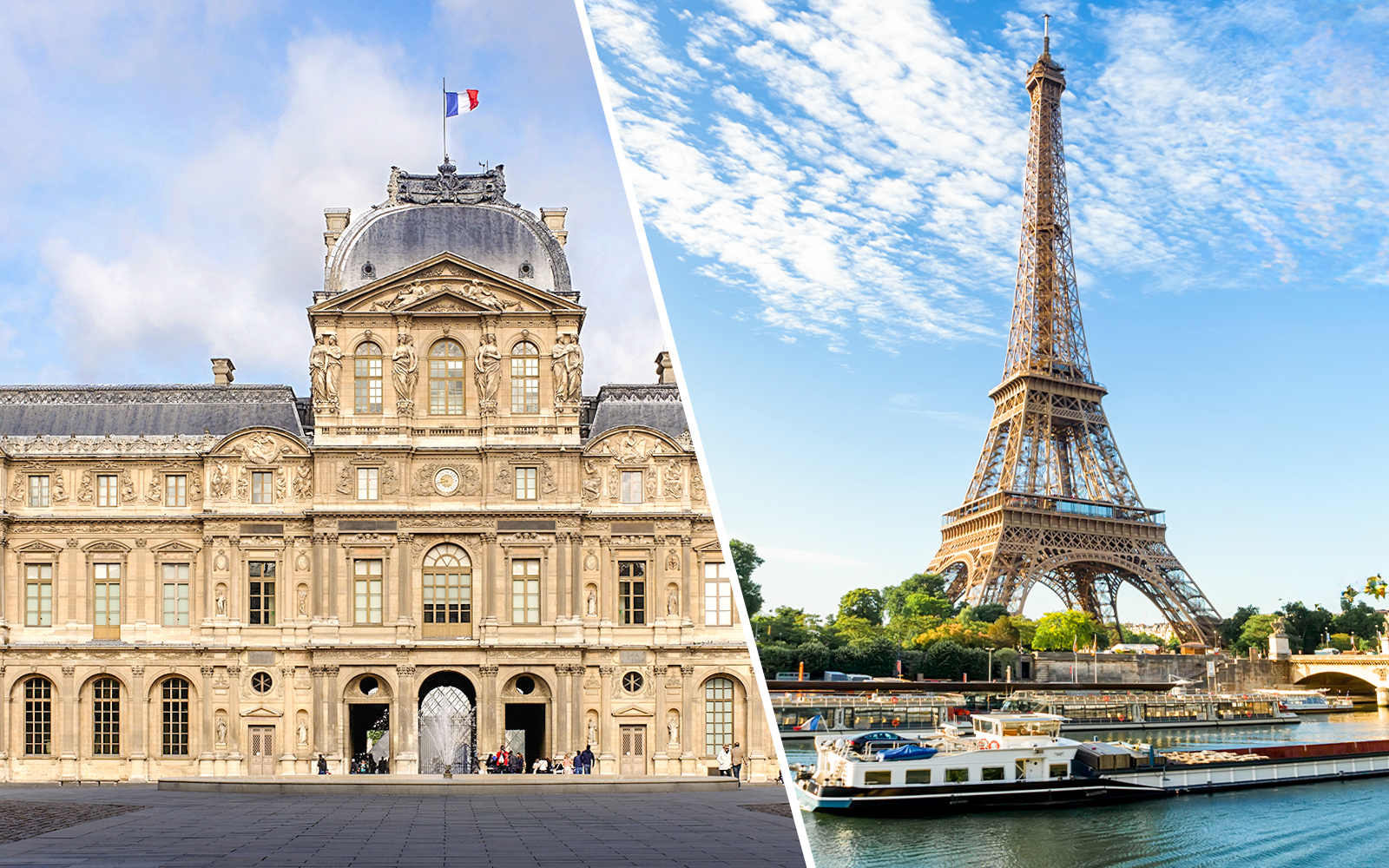 Louvre Museum with Big Bus hop-on hop-off tour bus in Paris.