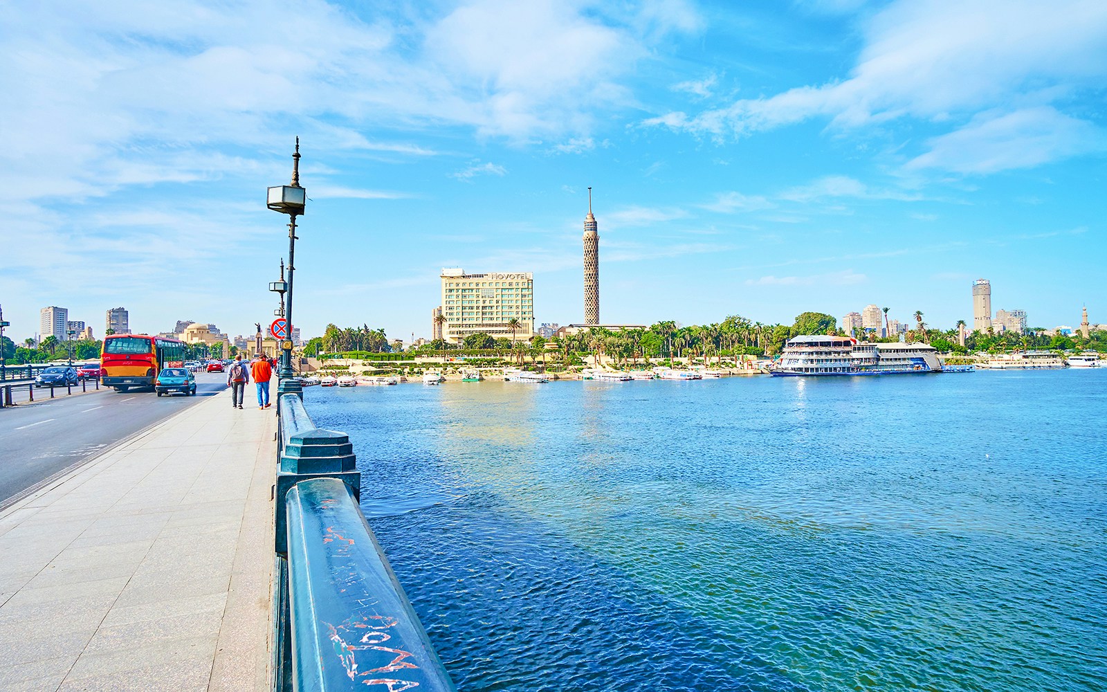 Qasr El Nil bridge view with Cairo Tower and Nile River, Cairo, Egypt.