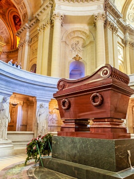Tomb of Napoleon in Les Invalides, Paris, with ornate architecture and statues.