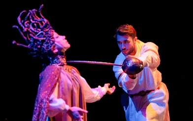 Performers in a dramatic scene at Legends of Istanbul show.
