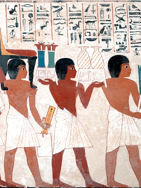 Ancient Egyptian funeral procession with hieroglyphics, Egypt.