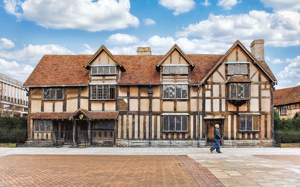 Shakespeare's Birthplace in Stratford-upon-Avon, timber-framed house with red-tiled roof.