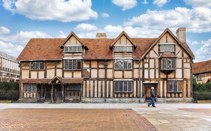 Shakespeare's Birthplace in Stratford-upon-Avon, timber-framed house with red-tiled roof.
