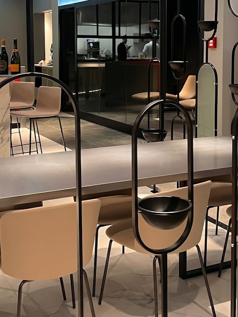 Seating area at Plaza Premium First Lounge, Rome Fiumicino Airport Terminal 1.