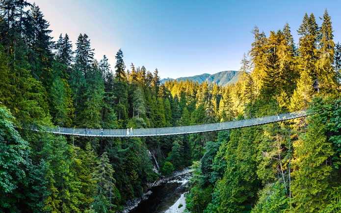 Capilano Suspension Bridge spanning a forested canyon in Vancouver, Canada.