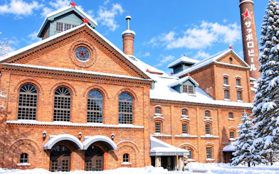 Sapporo Beer Museum in winter, part of the Hokkaido Shrine and Atama Daibutsu tour.
